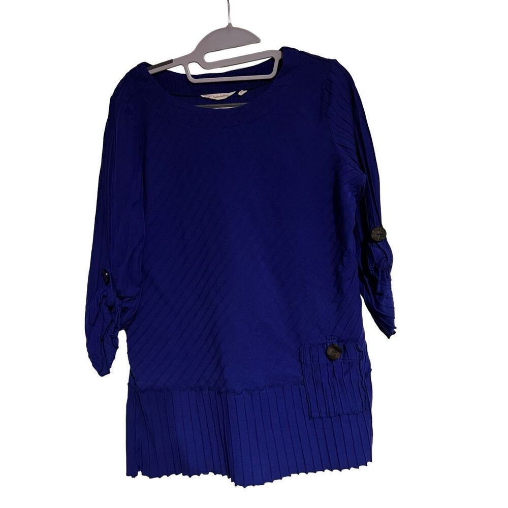 Soft Surroundings Top Womens Size Medium Blue Coastal Pleated Sweater‎ Cotton